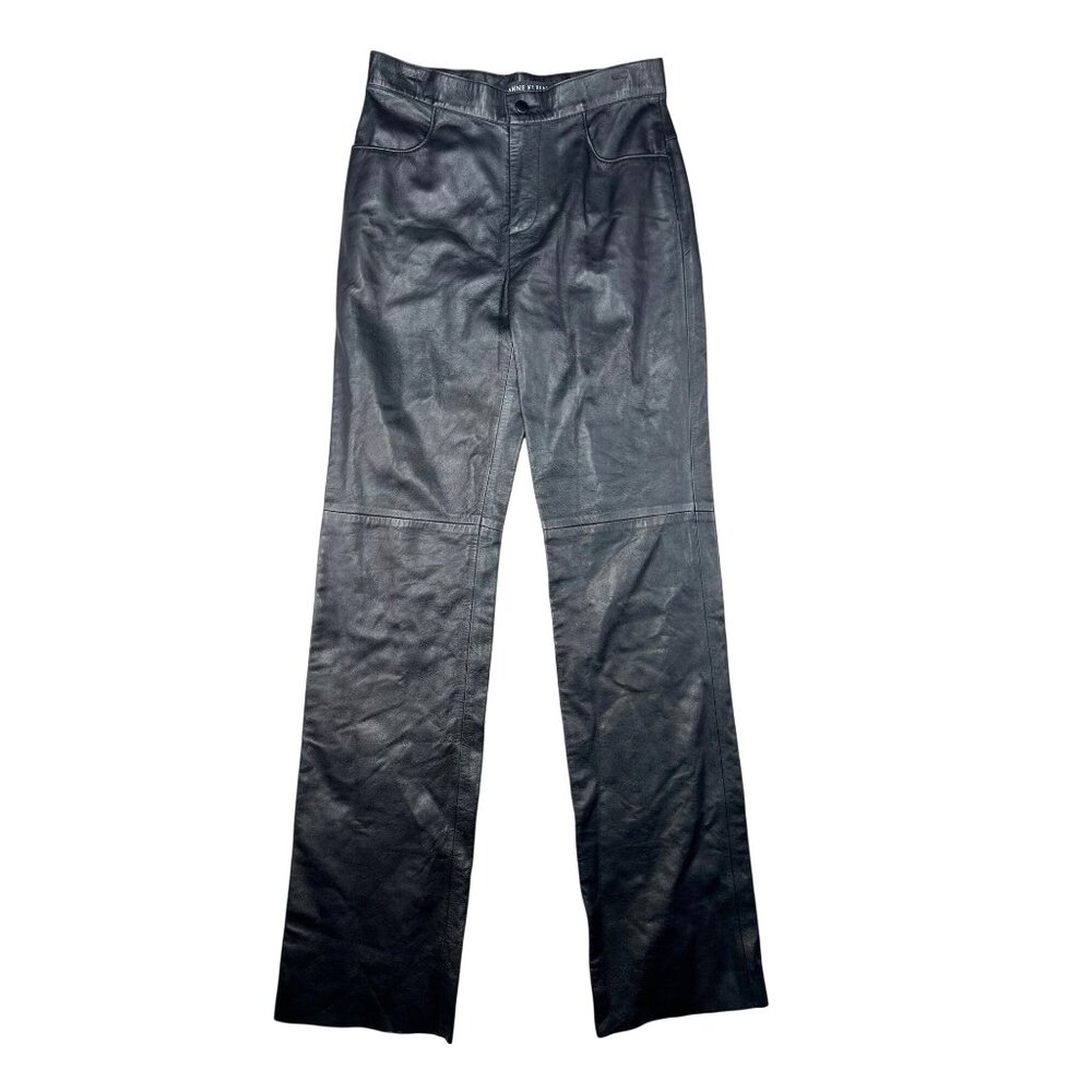 Anne Klein Womens Black 100% Leather Pants Size 2 Straight Leg